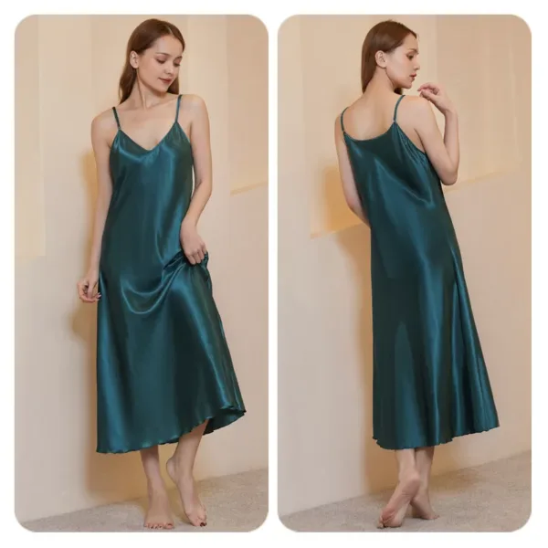 Dark green sleeveless sexty silk satin long dress