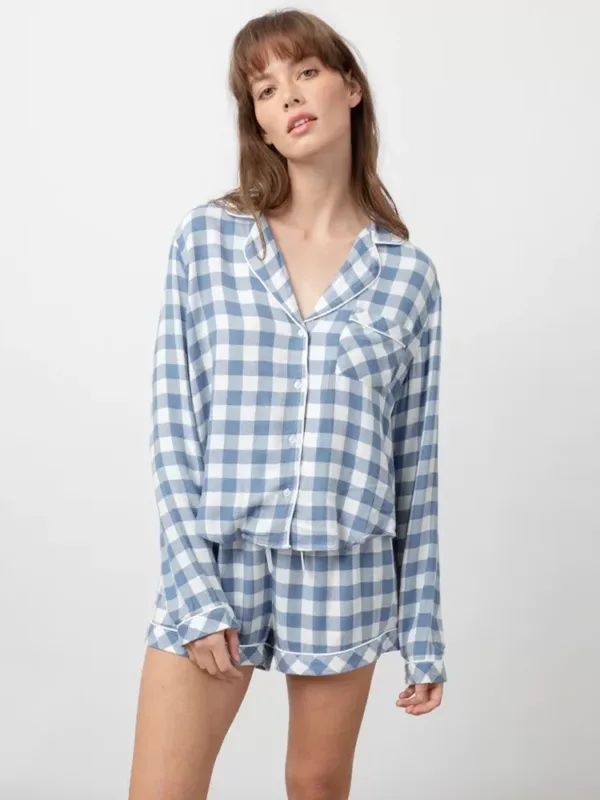 women holiday buffalo check button down plaid flannel Pjs