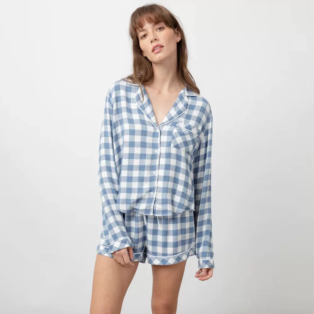 women holiday buffalo check button down plaid flannel Pjs