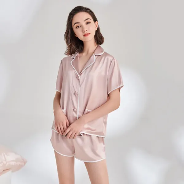 100 silk women's silk pajama set short sleeve shorts