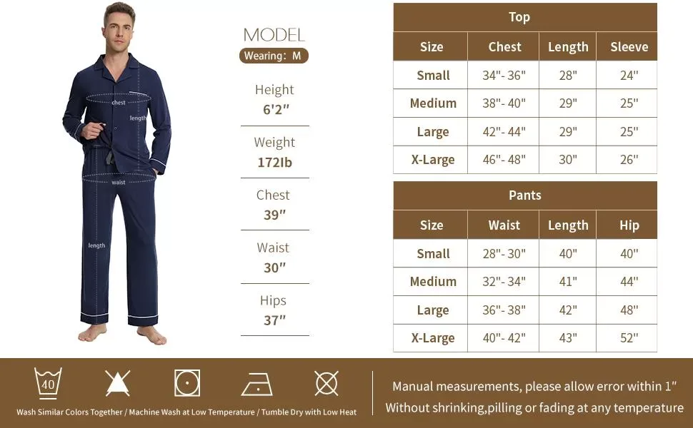 Blue knitted long sleeved long pants pants men's pajama set size chart
