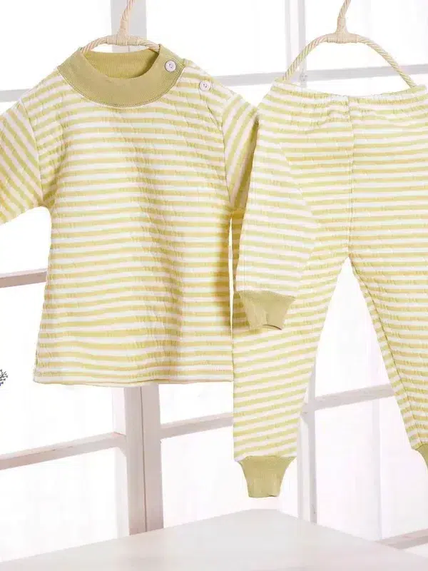 Boys and girls three layer colored cotton warm thick underwear set