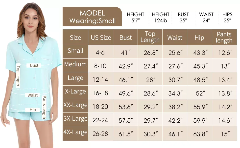 Light blue knitted short sleeved shorts and pants women's pajama set size chart