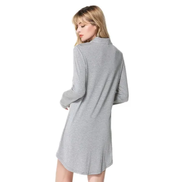 Long sleeved one piece sexy nightdress mid length cardigan lapel home clothes (1)