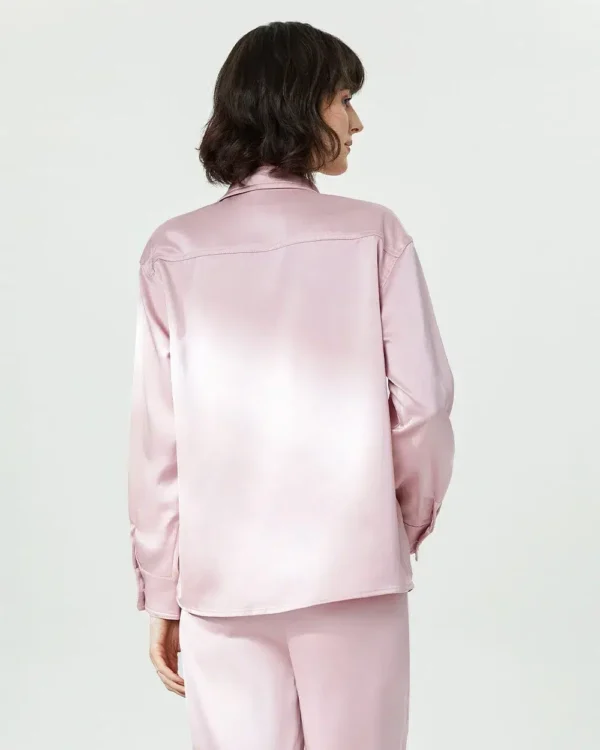 Pink Triacetate long Sleeve Pajama Set with drawstring