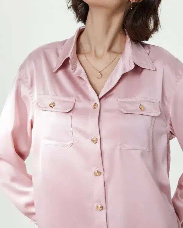 Pink Triacetate long Sleeve button down Pajama Set