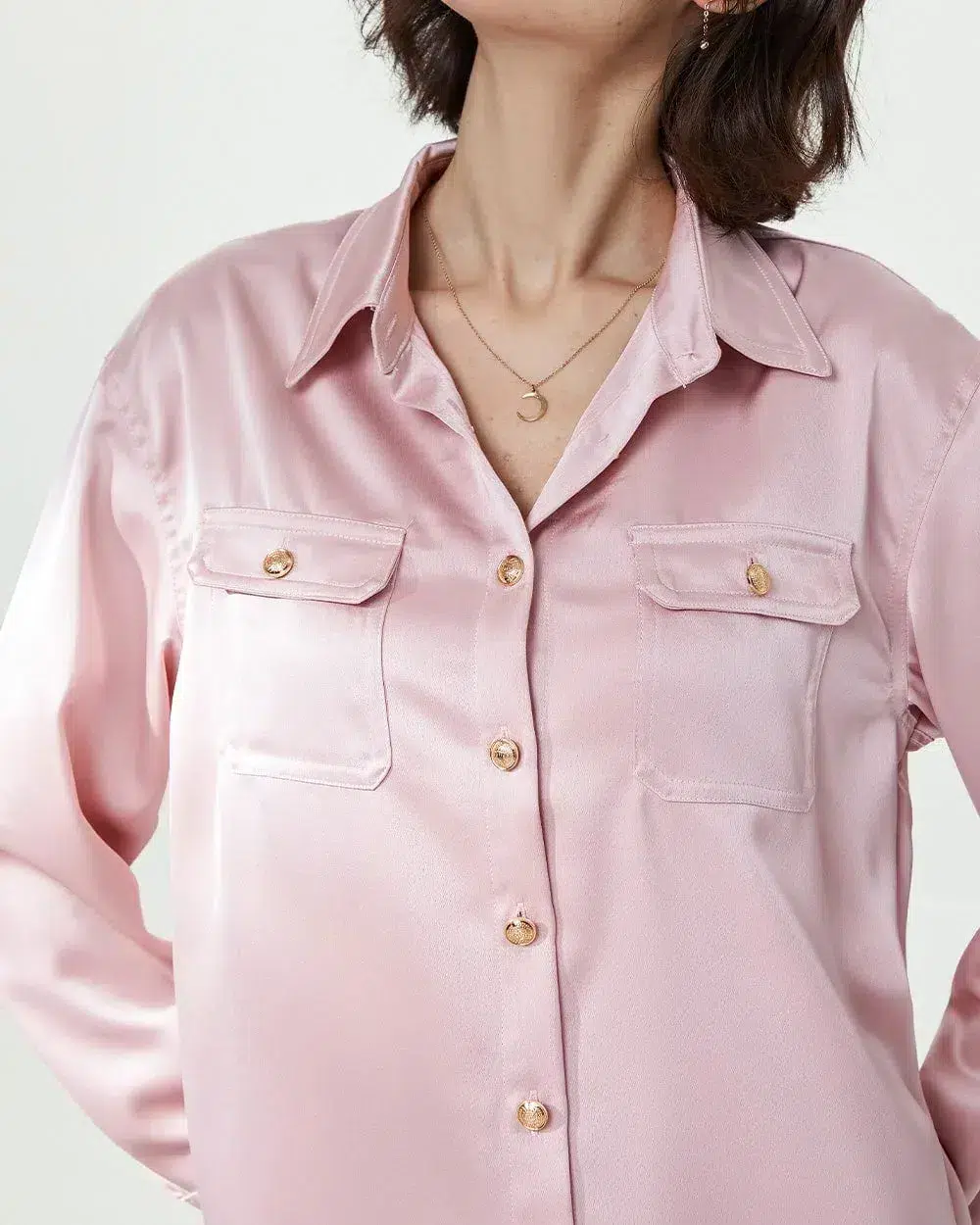 Pink Triacetate long Sleeve button down Pajama Set