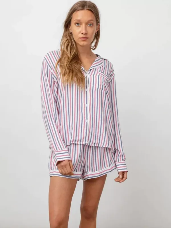 Red and blue striped ladies pajamas set