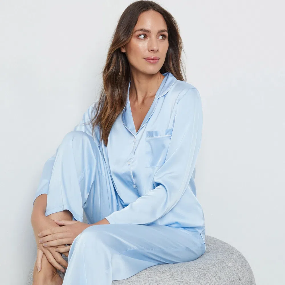 Women’s Light Blue Satin Pajama Set
