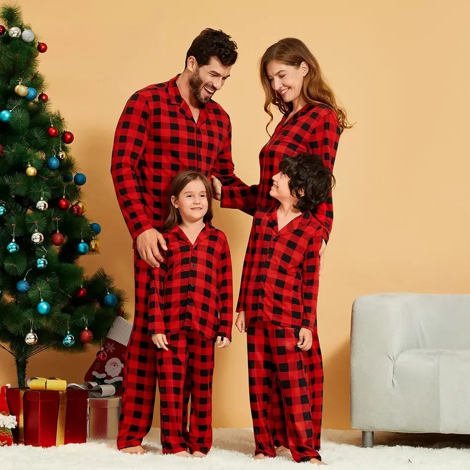 plus size family carter’s christmas red and black checkered pajamas set
