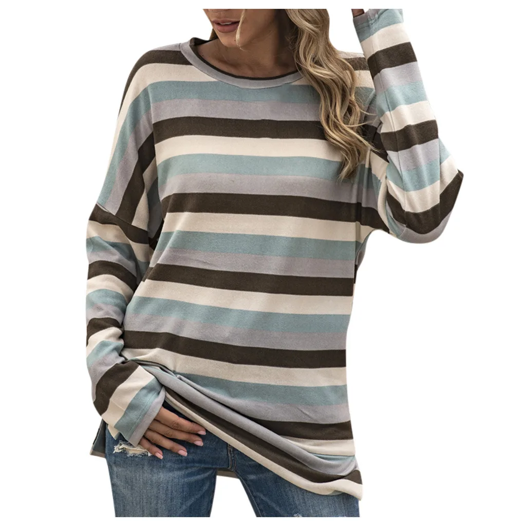 striped round neck all match oversized plush sweatshirt