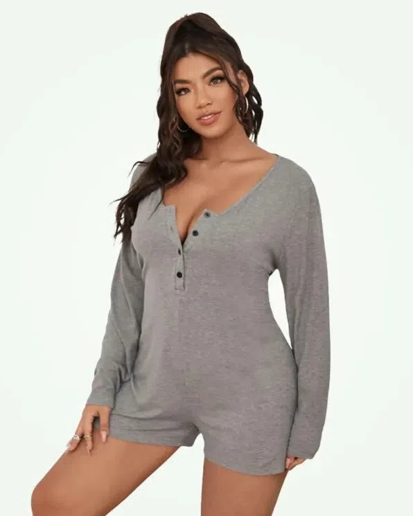 Plus Size Half Button Solid Blank Onesies