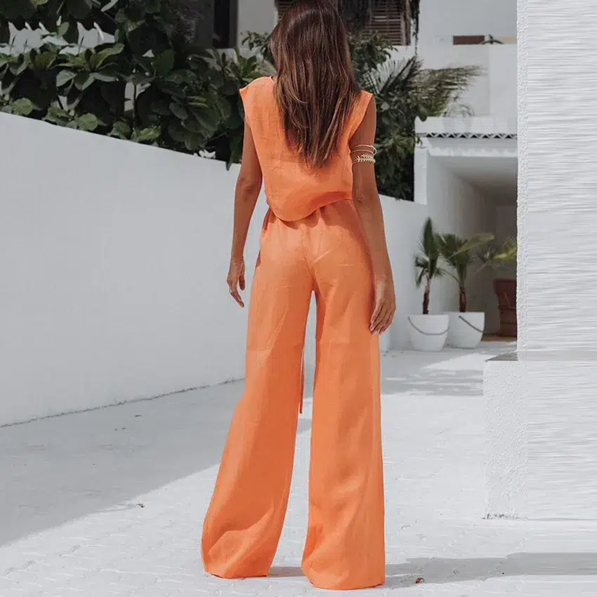 Orange sleeveless postpartum loungewear