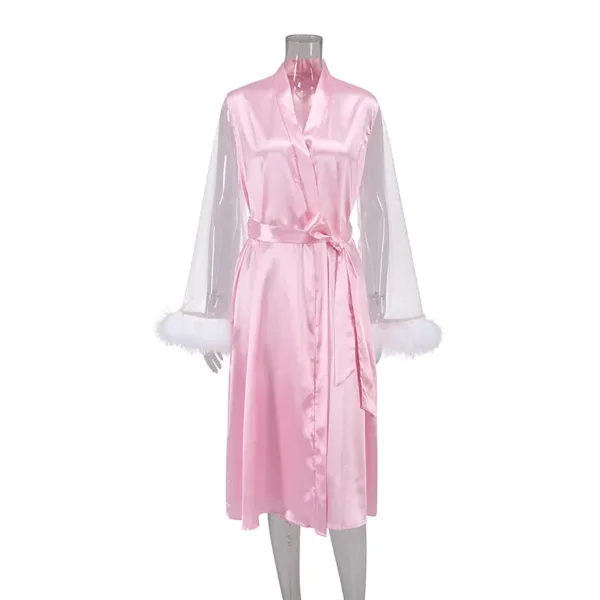 Pink long sleeve satin robes for women