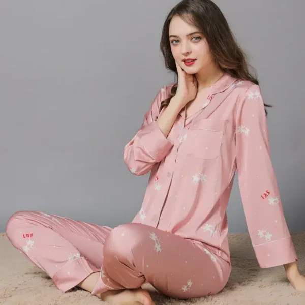 Pink print long sleeve pyjama sets