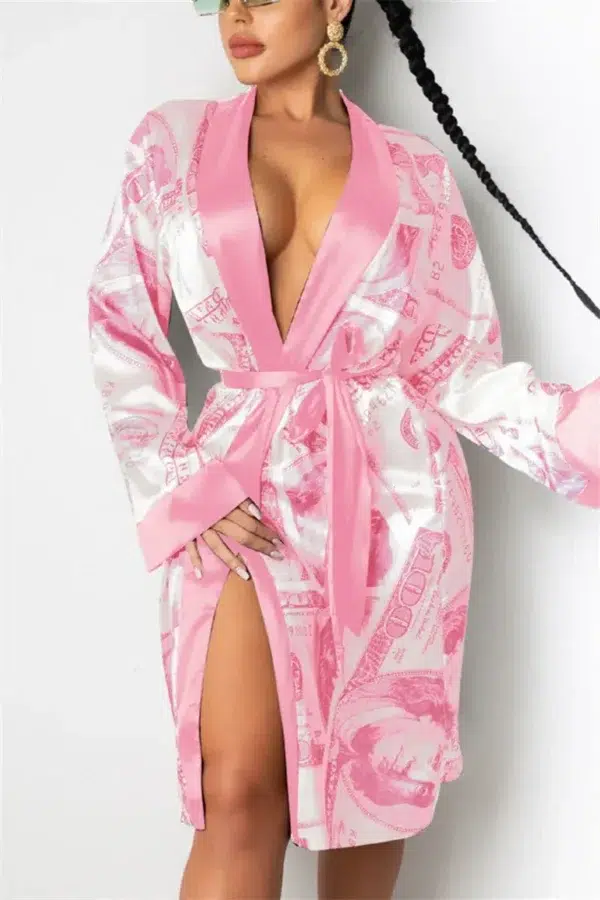 Pink print women satin robe