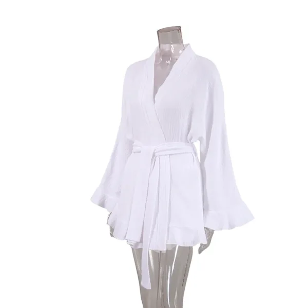 White long sleeve ruffle ladies robe set