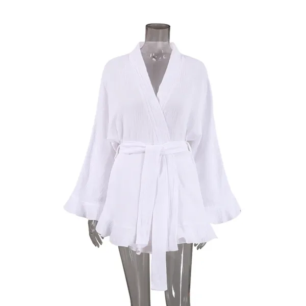 White long sleeve ruffle women robe